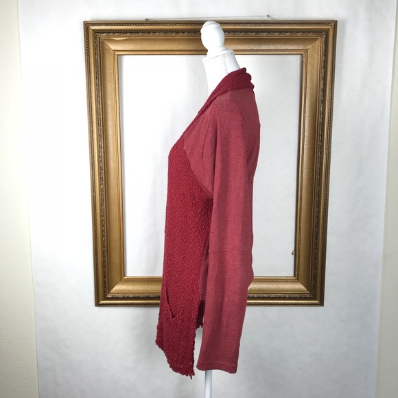 LUCKY BRAND red knit open drape cardigan sweater - Picture 3 of 7